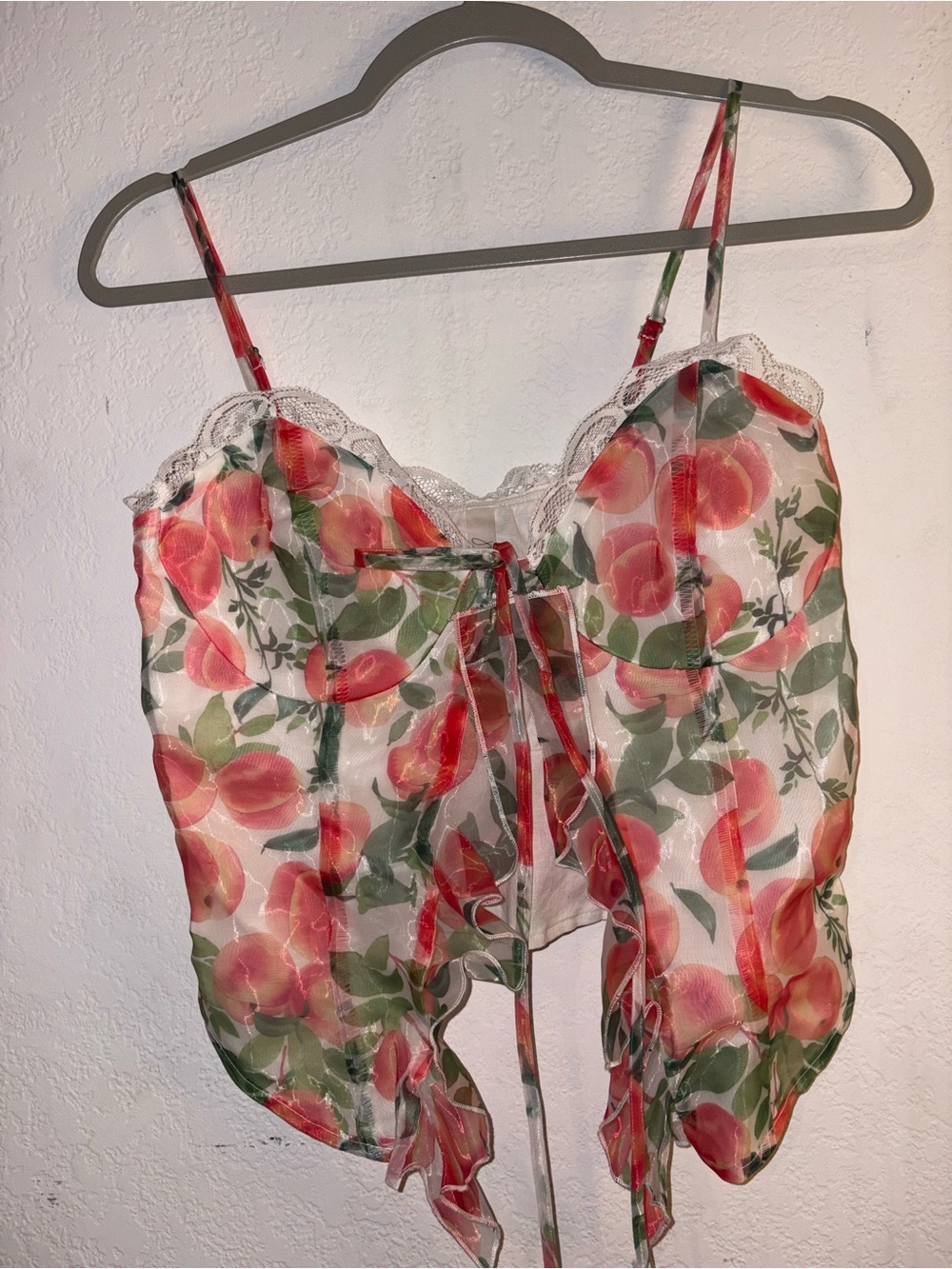 Jenni Peach Blossom Sheer Lace-Trim Cami in Pink and Green